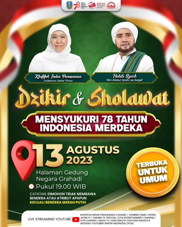 Pemprov Jatim Ajak Masyarakat Dzikir dan Sholawat Bersama Habib Syech di Grahadi