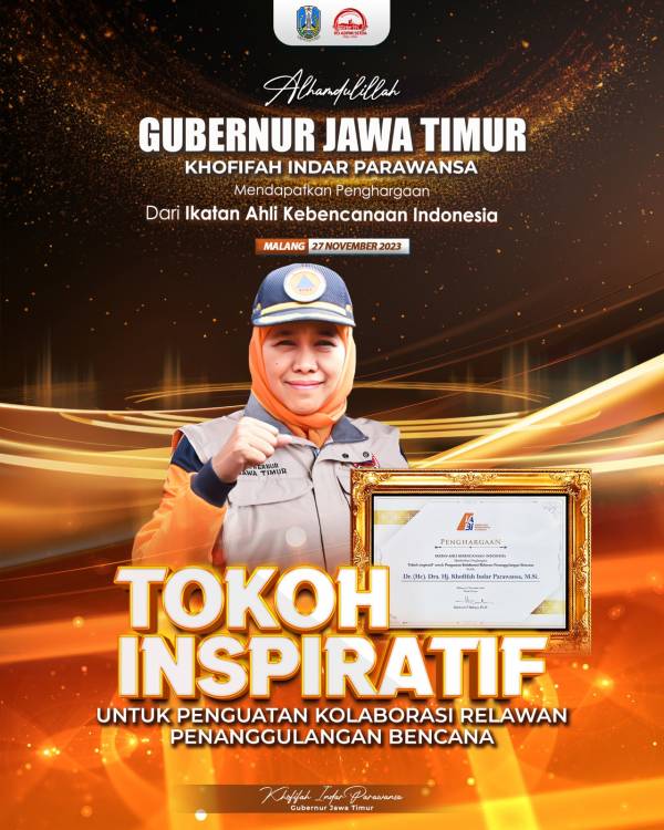 Gubernur Jatim Terima Penghargaan Tokoh Inspiratif Penguatan Kolaborasi Relawan Penanggulangan Bencana dari IABI