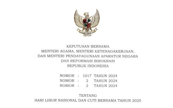 Pemerintah Tetapkan Hari Libur Nasional dan Cuti Bersama Tahun 2025, Ini Rinciannya